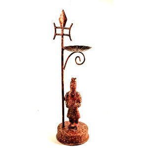 Chinese Terracotta Warrior Man Candle Holder Asian Bronze Like Metal Figure Art